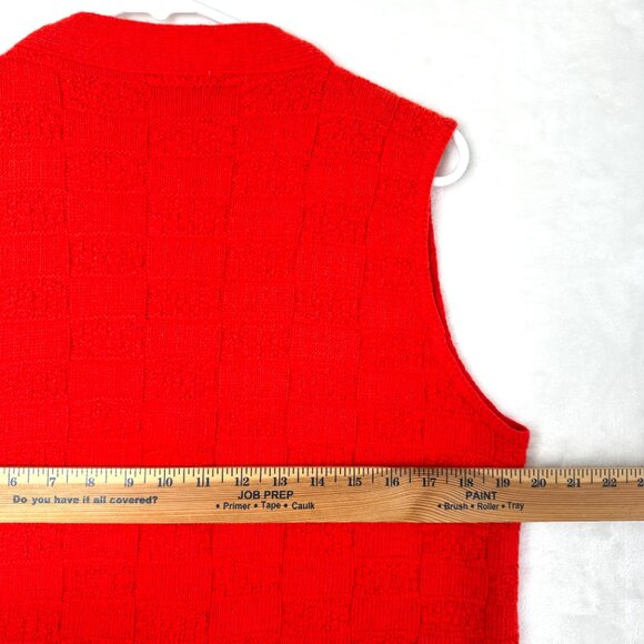 Vintage Crochet Checkered Front Button V Neck Vest Womens L Red - Picture 5 of 6